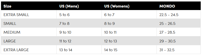 Line Apres Bootie Size Chart