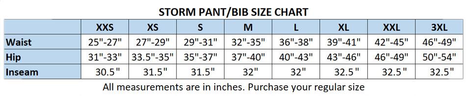Storm Sizing Chart