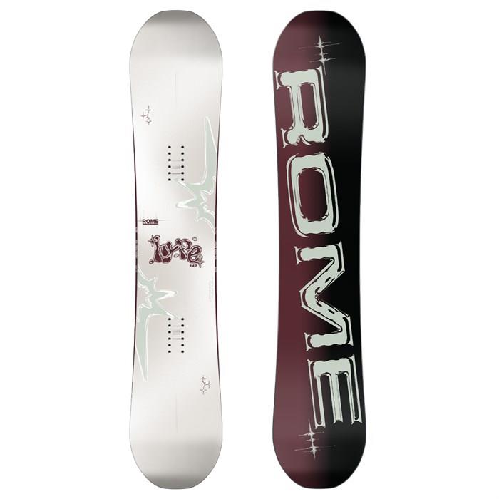 rome detail snowboard Women's Royal 2026 147 Twin Diamond 3D shaping keeps riders linking turns and handling business in variable conditions Rome Mod 2017-2018 Snowboard Review