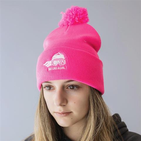 Ski Like A Girl Embroidered Pom-Pom Hat - Girl&#39;s