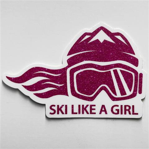 Ski Like A Girl 3&quot; Pink Glitter Sticker