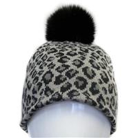 Mitchie's Matchings Leopard Knit Hat with Fox Pom - Women's - Black