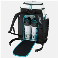 Head Rebels Racing Backpack L - Black / White / Speed Blue - front with boots